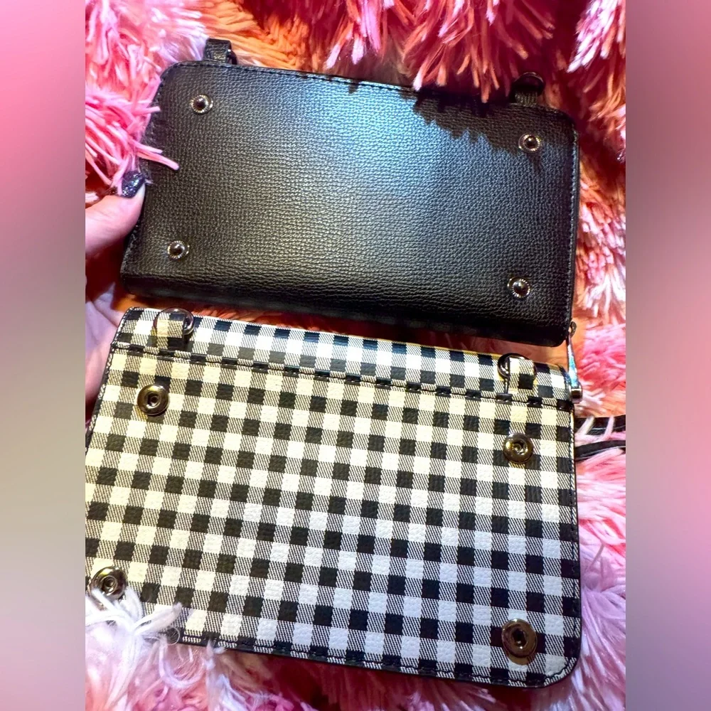 Henri Bendel Crossbody Wallet on a String Clutch Gingham Pebble Leather Rare - Picture 7 of 14